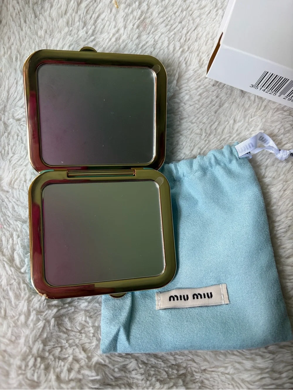 NIB Miu Miu Quilted Compact Mirror turquoise teal GWP Set